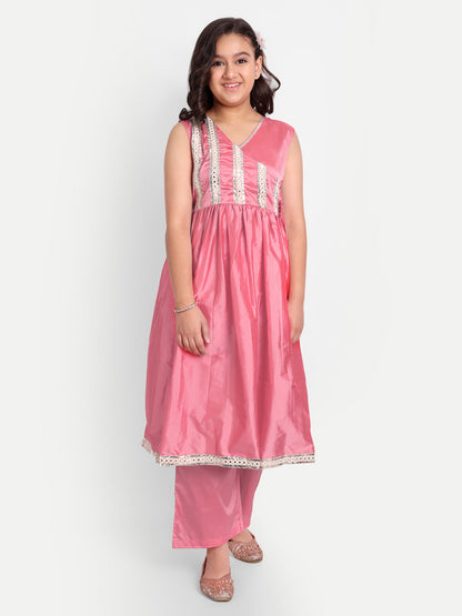 MODISH COUTURE Mirror Work Angrakha Kurta & Plazzo (Pink)