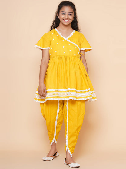 MODISH COUTURE Self Design Kurta & Dhoti salwar (Musterd)