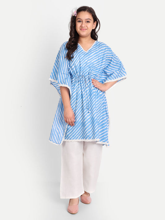 MODISH COUTURE Blue Leheriya Kaftaan & Plazzo (Blue)