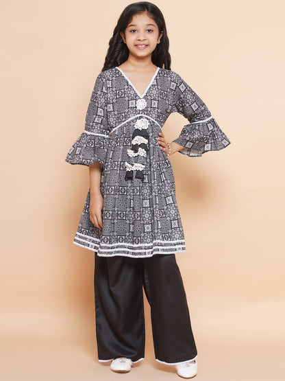 MODISH COUTURE Printed Kurta & Palazzo Set(Black)