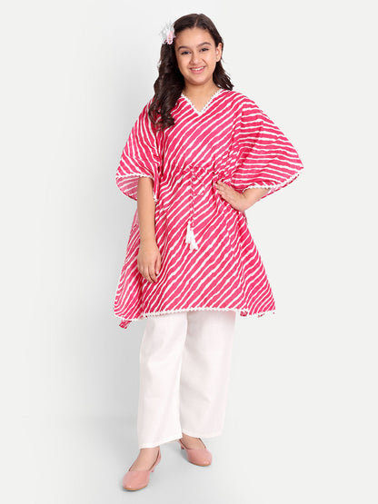 MODISH COUTURE Pink Leheriya Kaftaan & Plazzo (Pink)