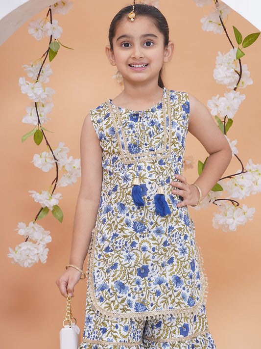 Modish couture Printed Kurta & Sharara (White)
