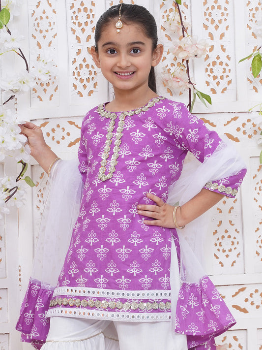 Modish couture Printed Kurta & Sharara with Dupatta (Purple)