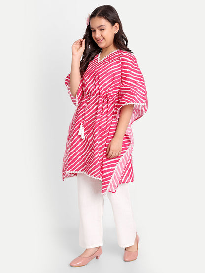 MODISH COUTURE Pink Leheriya Kaftaan & Plazzo (Pink)