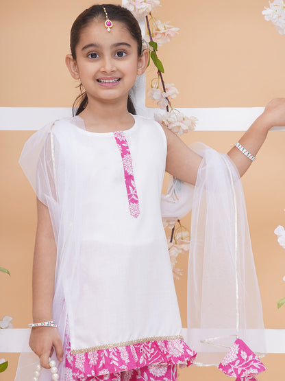 Modish couture Printed Kurta & Sharara with Dupatta (White)