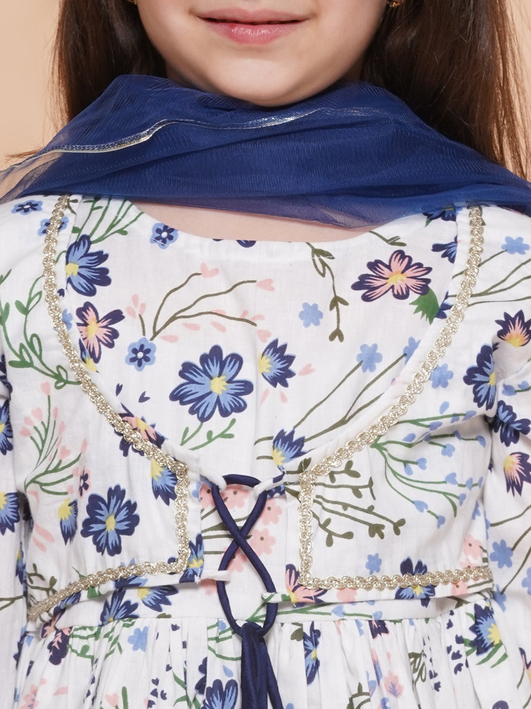 Modish couture Embellished Kurta & Sharara with Dupatta(White&Blue)