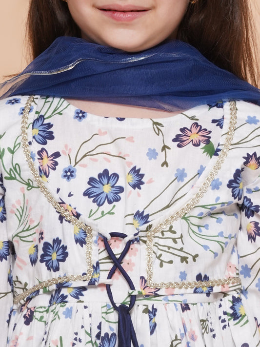 Modish couture Embellished Kurta & Sharara with Dupatta(White&Blue)