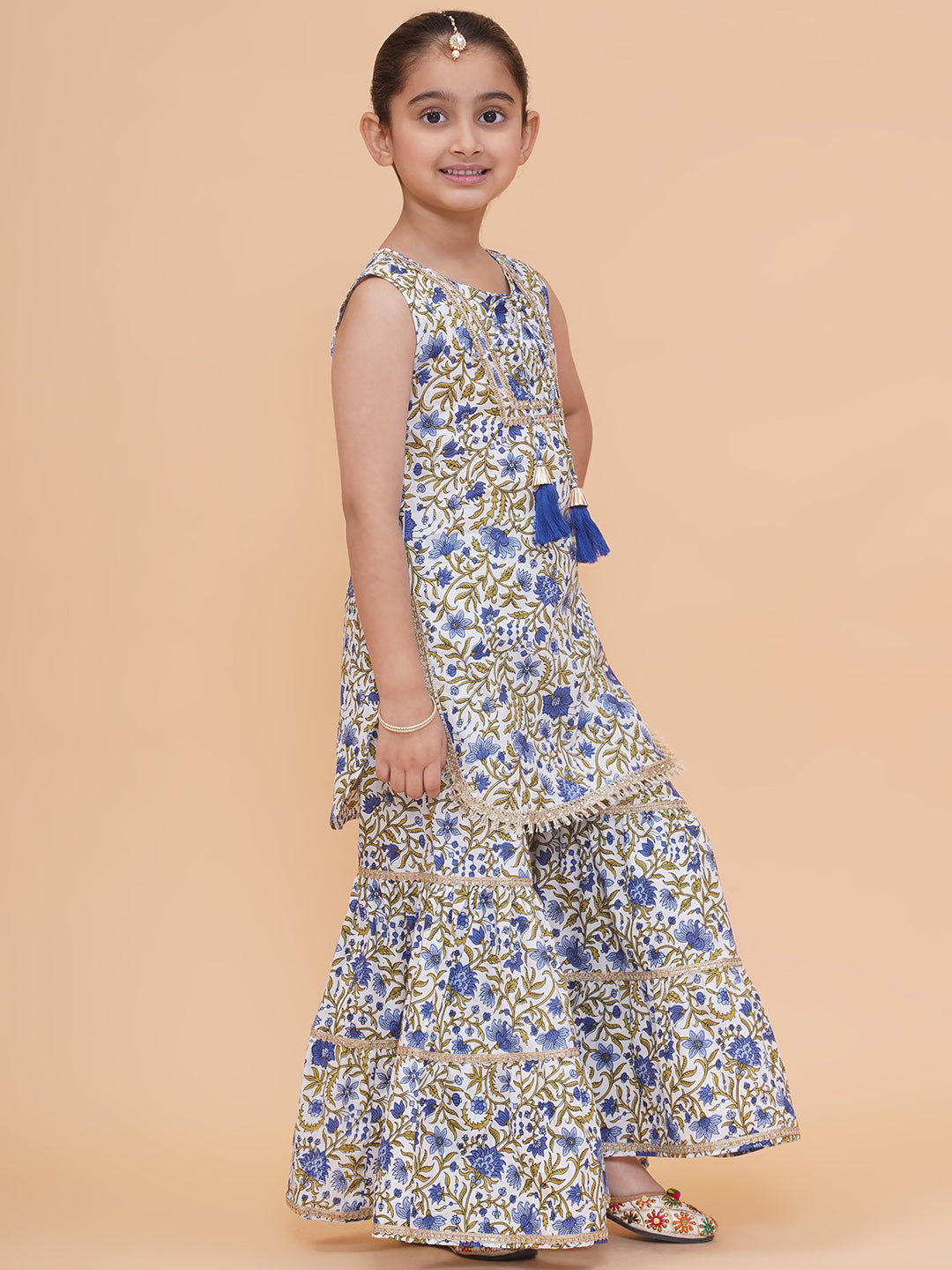 Modish couture Printed Kurta & Sharara (White)