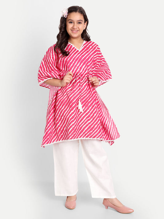 MODISH COUTURE Pink Leheriya Kaftaan & Plazzo (Pink)