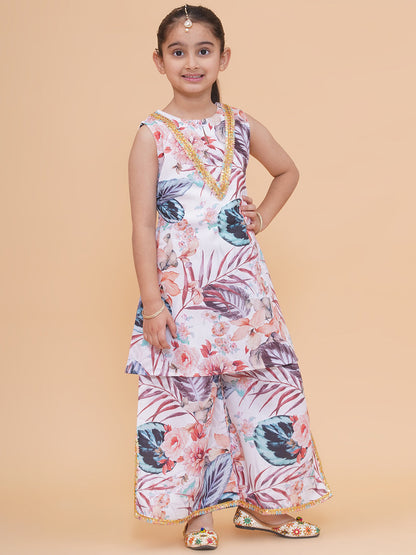 Modish couture Printed Kurta & Plazzo (White)