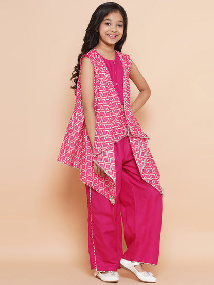 MODISH COUTURE Top & Palazzo Set With Printed Jacket(Pink)