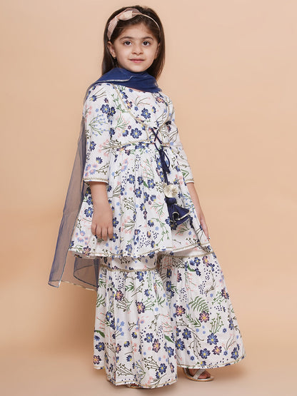 Modish couture Embellished Kurta & Sharara with Dupatta(White&Blue)