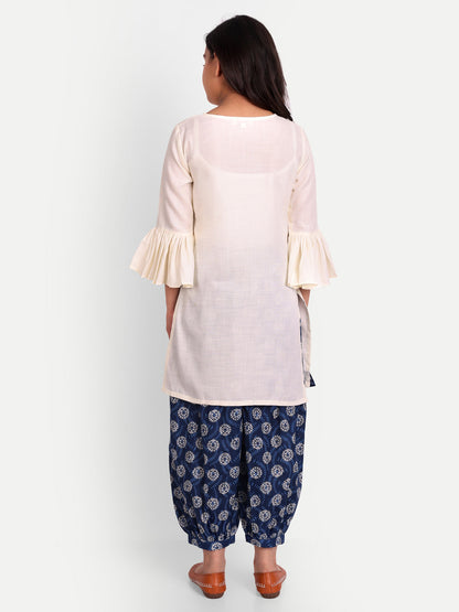 MODISH COUTURE Bell Sleeves Straight Kurta & Salwar (Off White)