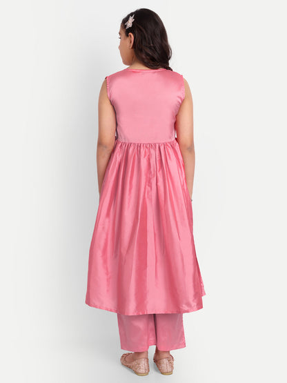 MODISH COUTURE Mirror Work Angrakha Kurta & Plazzo (Pink)