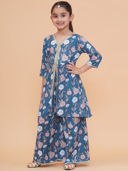Modish couture Printed Kurta & Plazzo (Teal)