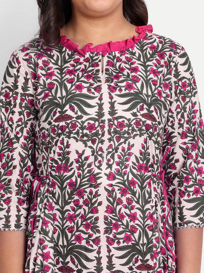 MODISH COUTURE Floral Printed Kurta & Salwar (White)