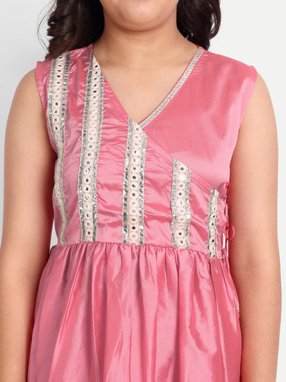 MODISH COUTURE Mirror Work Angrakha Kurta & Plazzo (Pink)