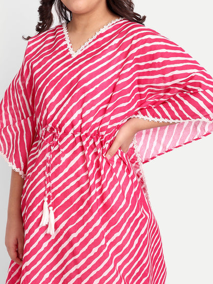 MODISH COUTURE Pink Leheriya Kaftaan & Plazzo (Pink)