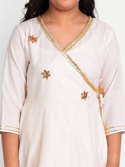 MODISH COUTURE Gota Work Angrakha Kurta & Plazzo(off White)