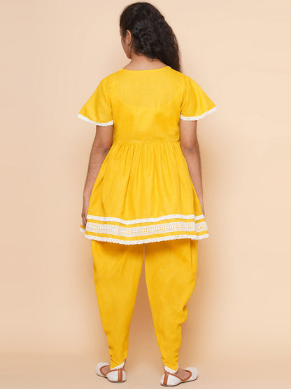 MODISH COUTURE Self Design Kurta & Dhoti salwar (Musterd)