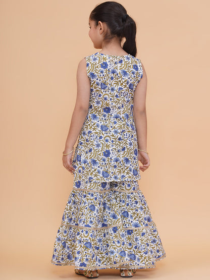 Modish couture Printed Kurta & Sharara (White)