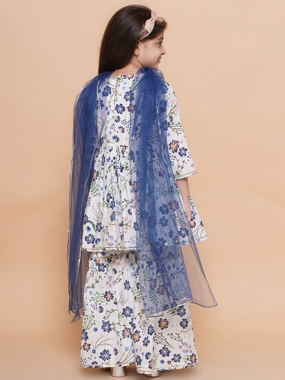Modish couture Embellished Kurta & Sharara with Dupatta(White&Blue)