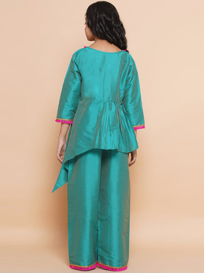 MODISH COUTURE Self Design Kurta & Top With Palazzo Set(Rama Green)