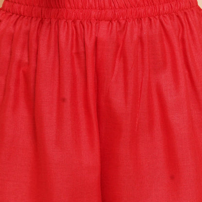 Girls Solid Straight Kurta Set(Red)