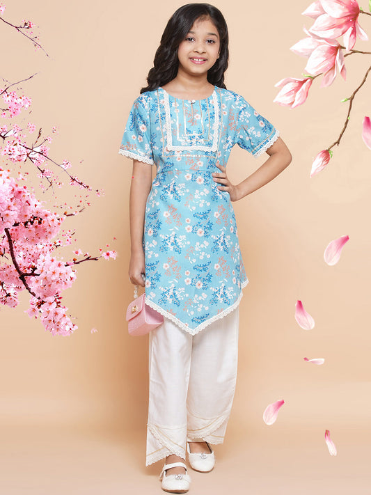 MODISH COUTURE Printed Kurta & Palazzo Se(Sky Blue)