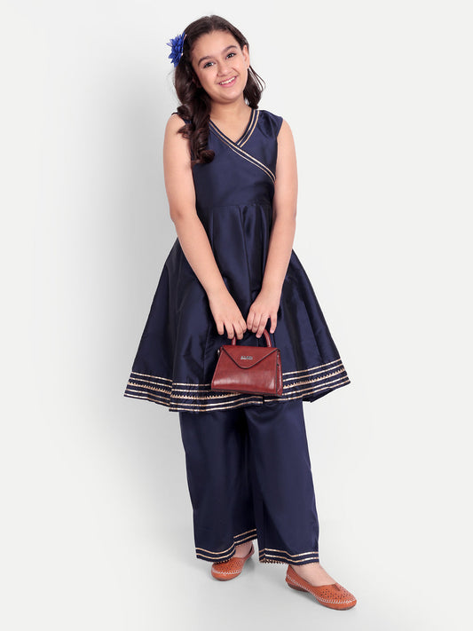 MODISH COUTURE Embellished Angrakha Kurta & Plazzo (Navy Blue)