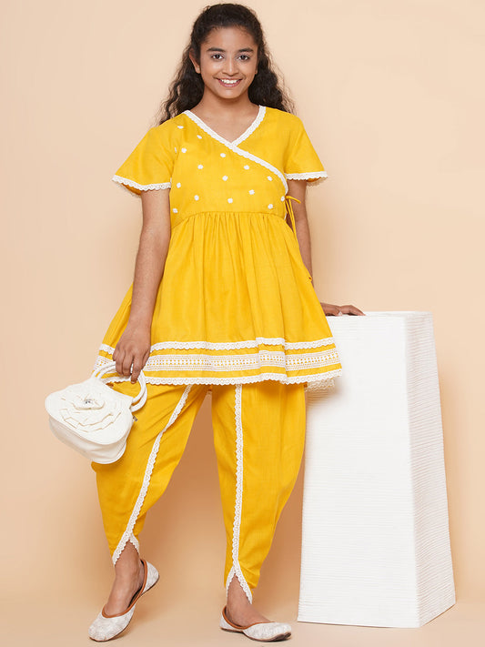 MODISH COUTURE Self Design Kurta & Dhoti salwar (Musterd)