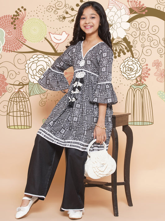 MODISH COUTURE Printed Kurta & Palazzo Set(Black)