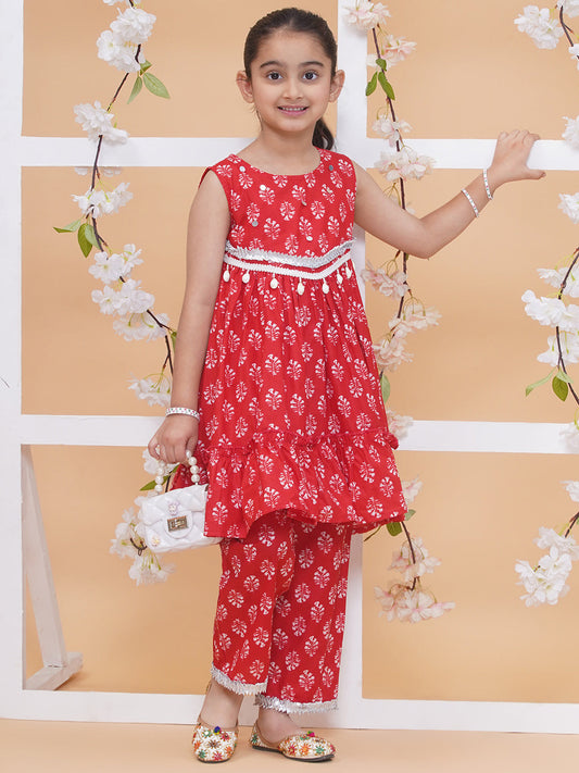 Modish couture Printed Kurta & Plazzo (Red)
