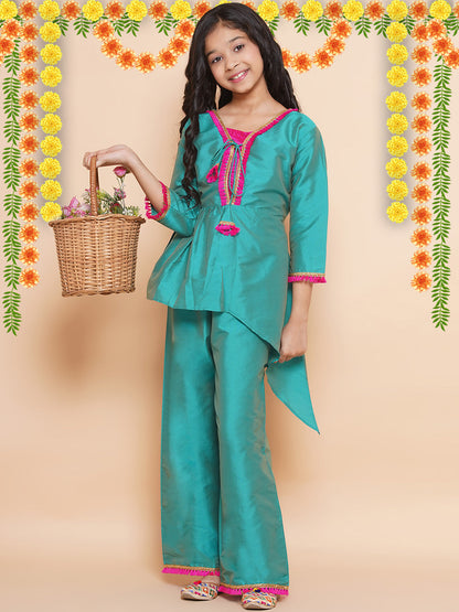 MODISH COUTURE Self Design Kurta & Top With Palazzo Set(Rama Green)
