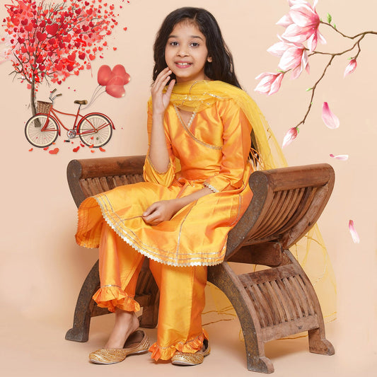 MODISH COUTURE Embellished Kurta & Palazzo Set With Dupatta(Musterd)