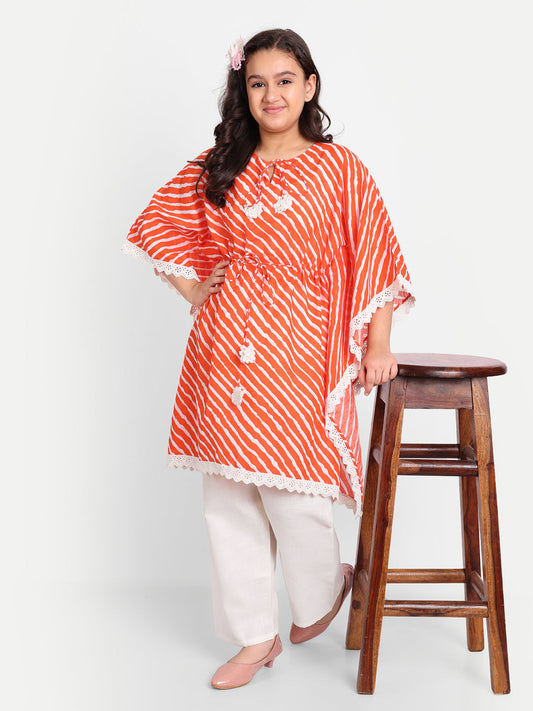 MODISH COUTURE Orange Leheriya Kaftaan & Plazzo (Orange)
