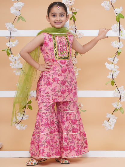 Modish couture Printed Kurta & Sharara with Dupatta (Peach)