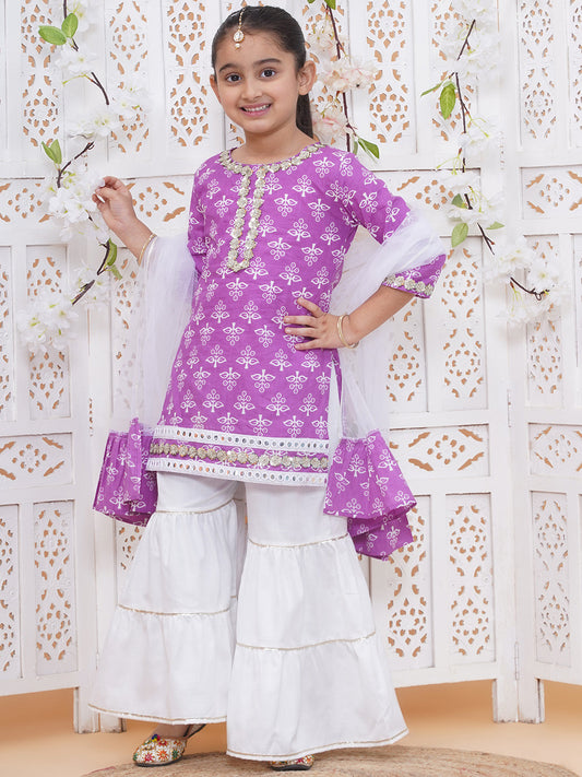 Modish couture Printed Kurta & Sharara with Dupatta (Purple)