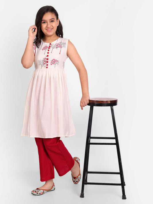 MODISH COUTURE Floral Printed Anarkali Kurta & Plazzo (Off White)