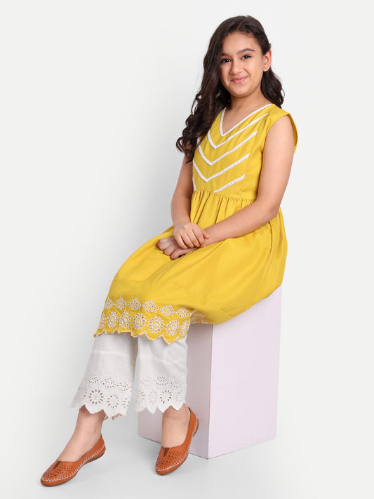 MODISH COUTURE Lace work Kurta & Plazzo(Mustard)