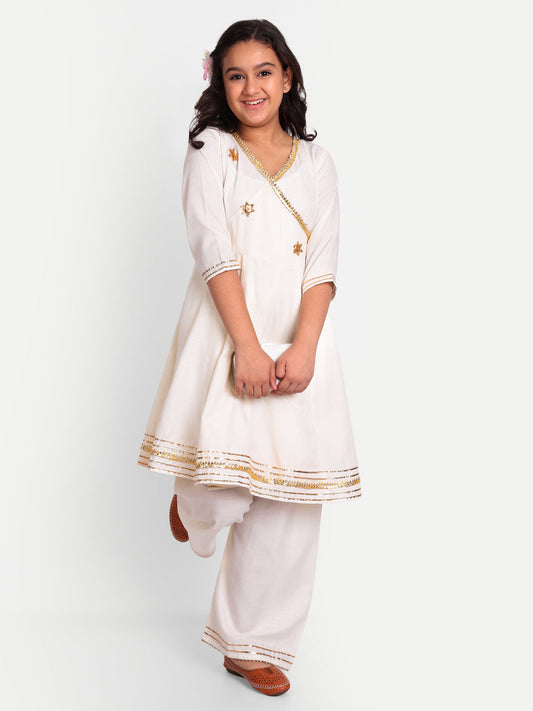 MODISH COUTURE Gota Work Angrakha Kurta & Plazzo(off White)