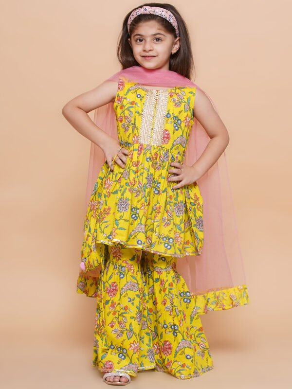Yellow Floral Kids Palazzo Set