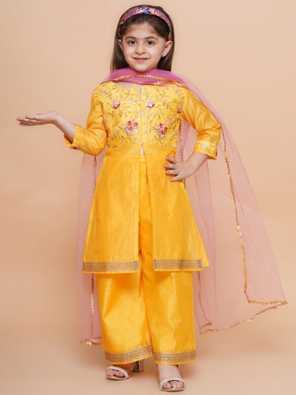 Yellow Embroidered Kids Ethnic Set