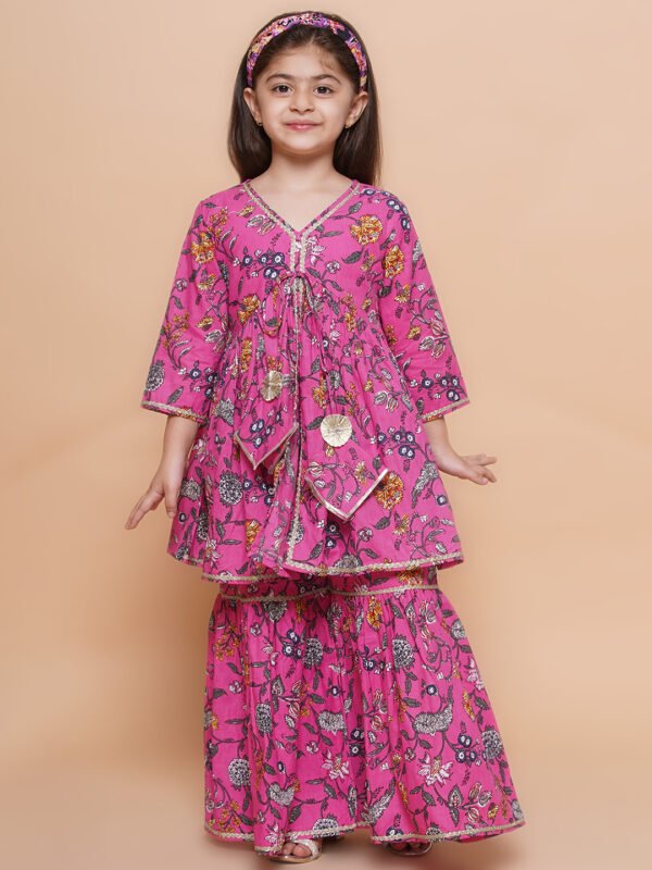 Pink Girls Floral Printed kurta Set