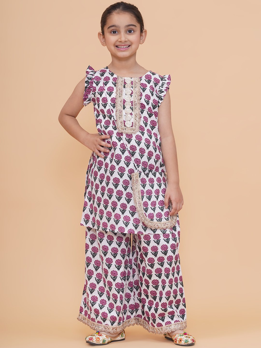 Modish couture Printed Kurta & Plazzo with Purse - Image 2