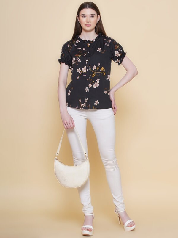 Modish couture Floral Print Ruffles Shirt Style Top