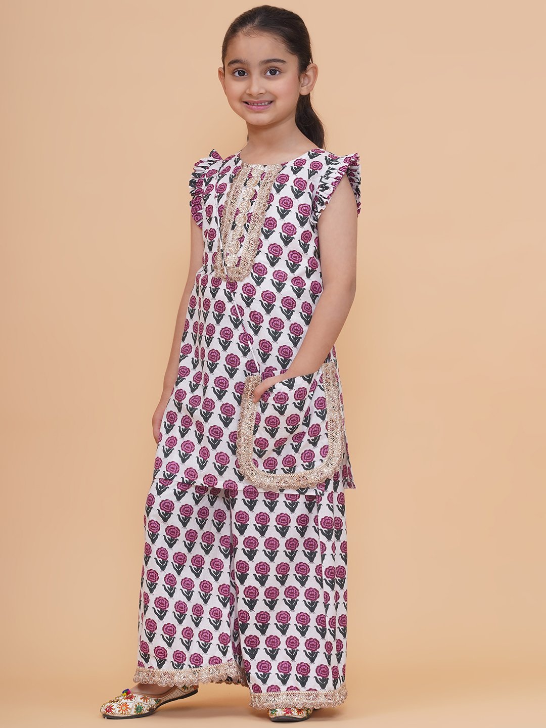 Modish couture Printed Kurta & Plazzo with Purse - Image 5