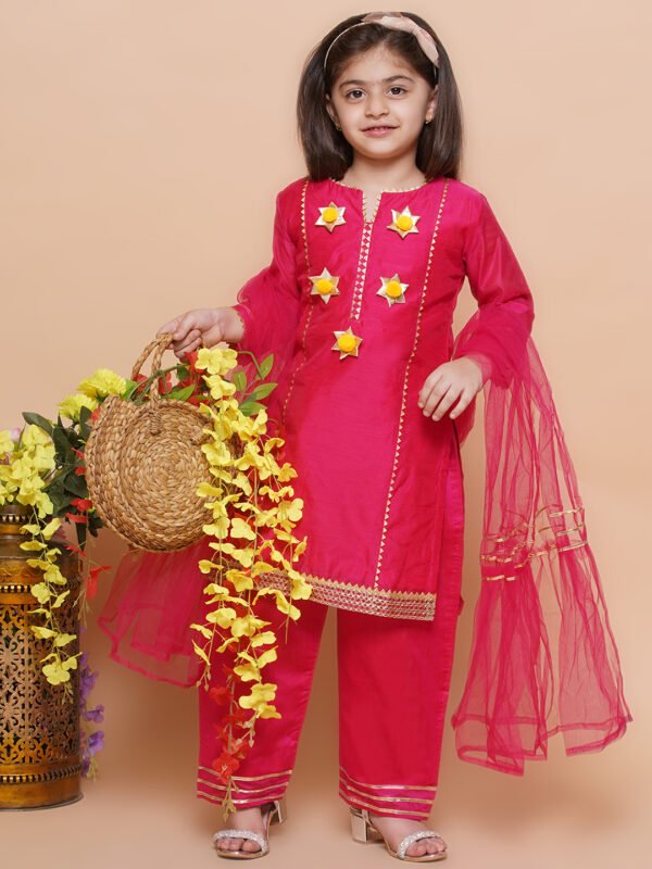 Girls Red Ethnic Kurta Set