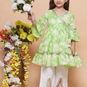 Green Tie-Dye Kids Kurti Set