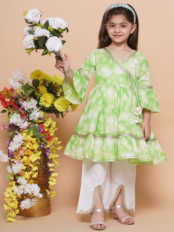 Green Tie-Dye Kids Kurti Set